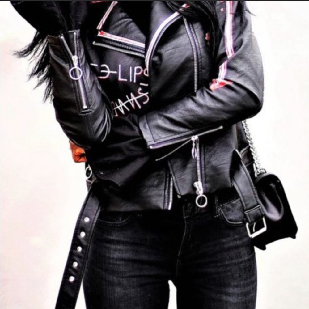 ZARA BLACK FAUX LEATHER GRAFFITI JACKET